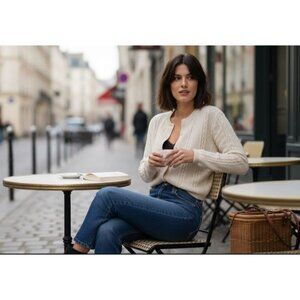 L.L. Bean Cardigan Cable Knit Mohair Blend Sweater Small  Made In U.S.A.‎